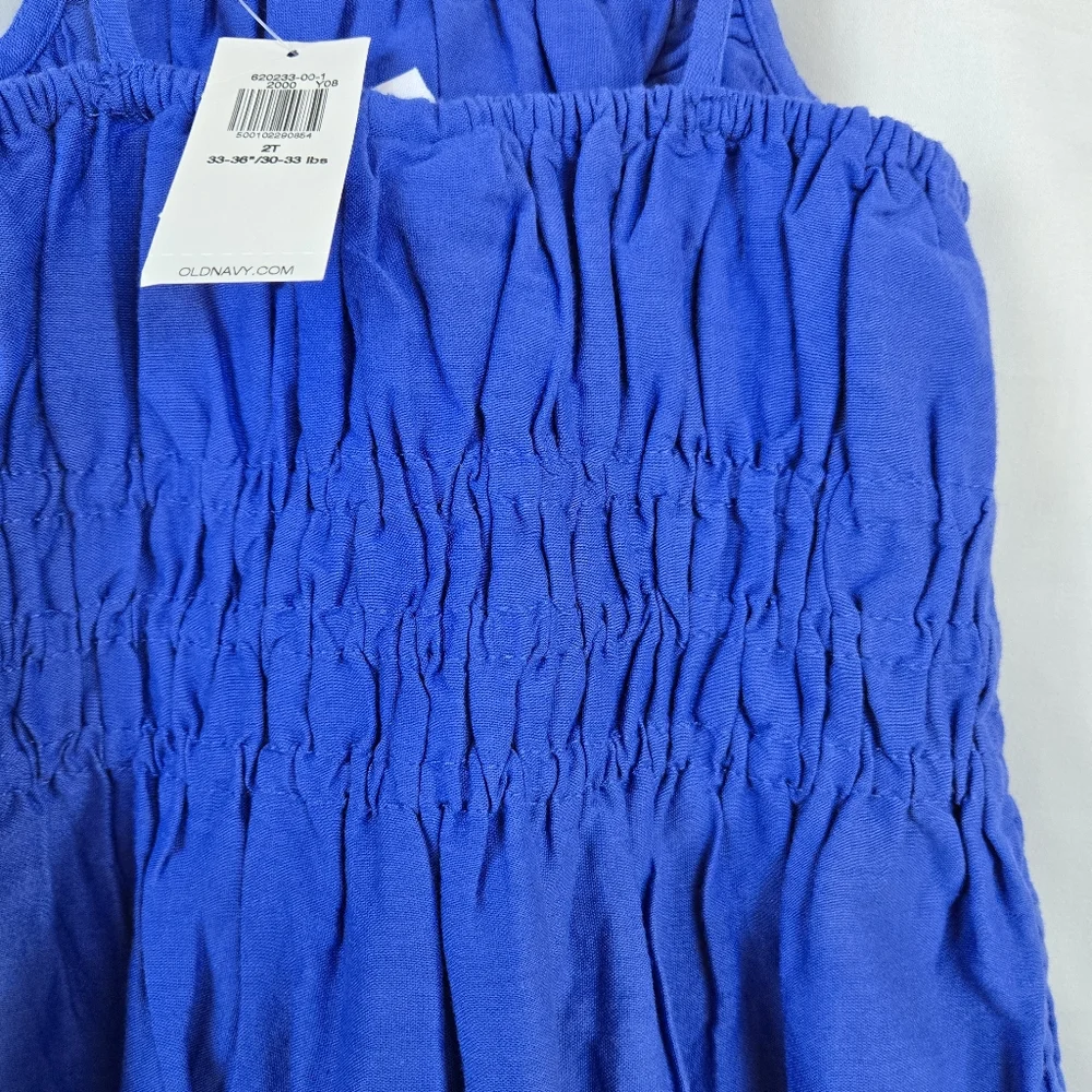 Old Navy Girls Blue Sleeveless Tie-Front Embroidered Smocked Summer Dress 2T New - Picture 6 of 9